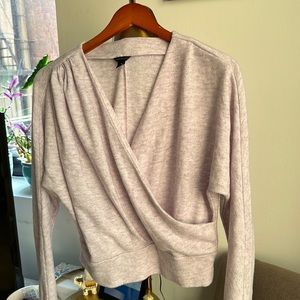 Ann Taylor Faux Wrap Purple Wool Cropped Sweater